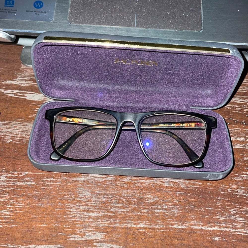 Zac Posen brown tortoise Jacques eyeglasses with logo case